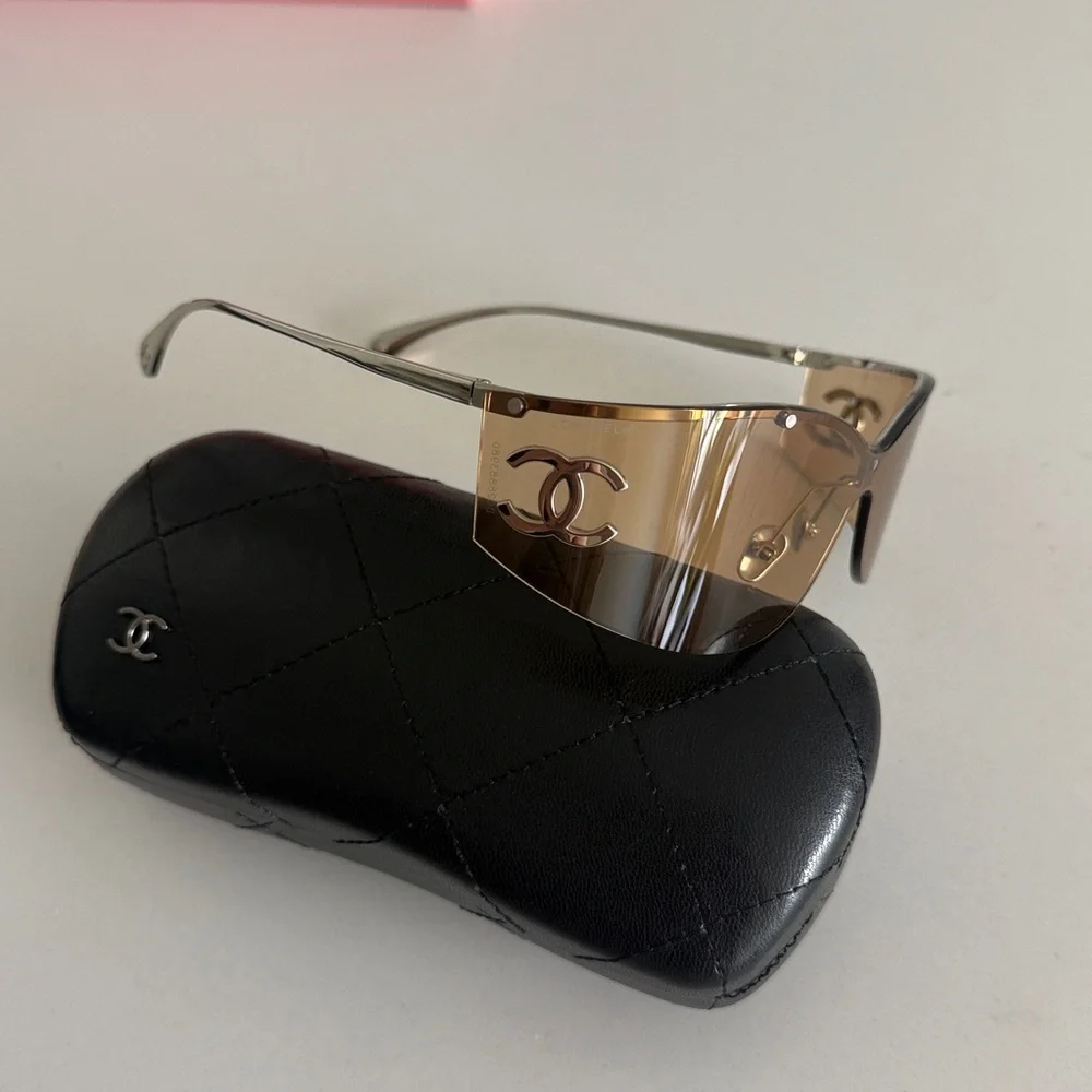 Authentic Chanel Shield Rimless Amber Sunglasses
